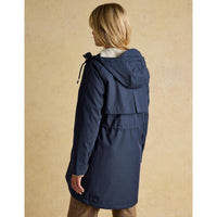 Navy Joules Womens Portwell Cosy Waterproof Coat On Model Back