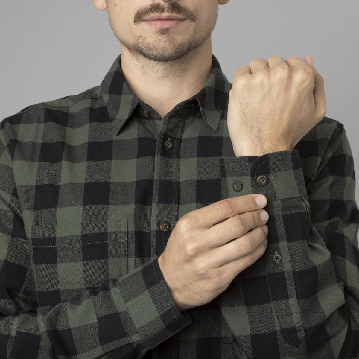Green Check Harkila Mens Scandinavian Shirt Cuff Detail