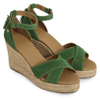 Green clover suede Fairfax & Favor Womens Valencia Wedge Sandal