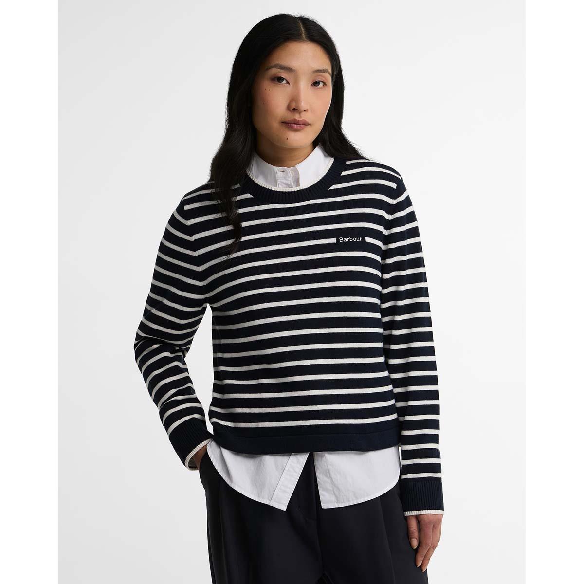 Dark Navy Stripe Barbour Womens Emmy Knitted Jumper FRONT