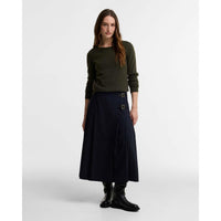 Olive/Birchwood Tartan Barbour Womens Pendle Crew Knitted Jumper ON MODEL