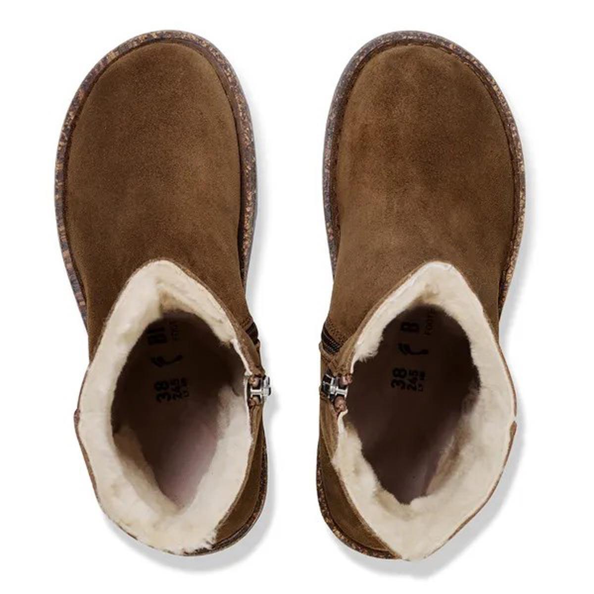 Dark Tea Birkenstock Womens Uppsala Zip Shearling Suede Leather Boots Top View