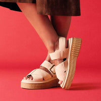 Ecru Suede Clarks Womens Evamar Wish Sandal On Model