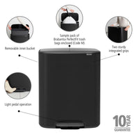 Matt Black Brabantia Bo Pedal Bin 60 Litre