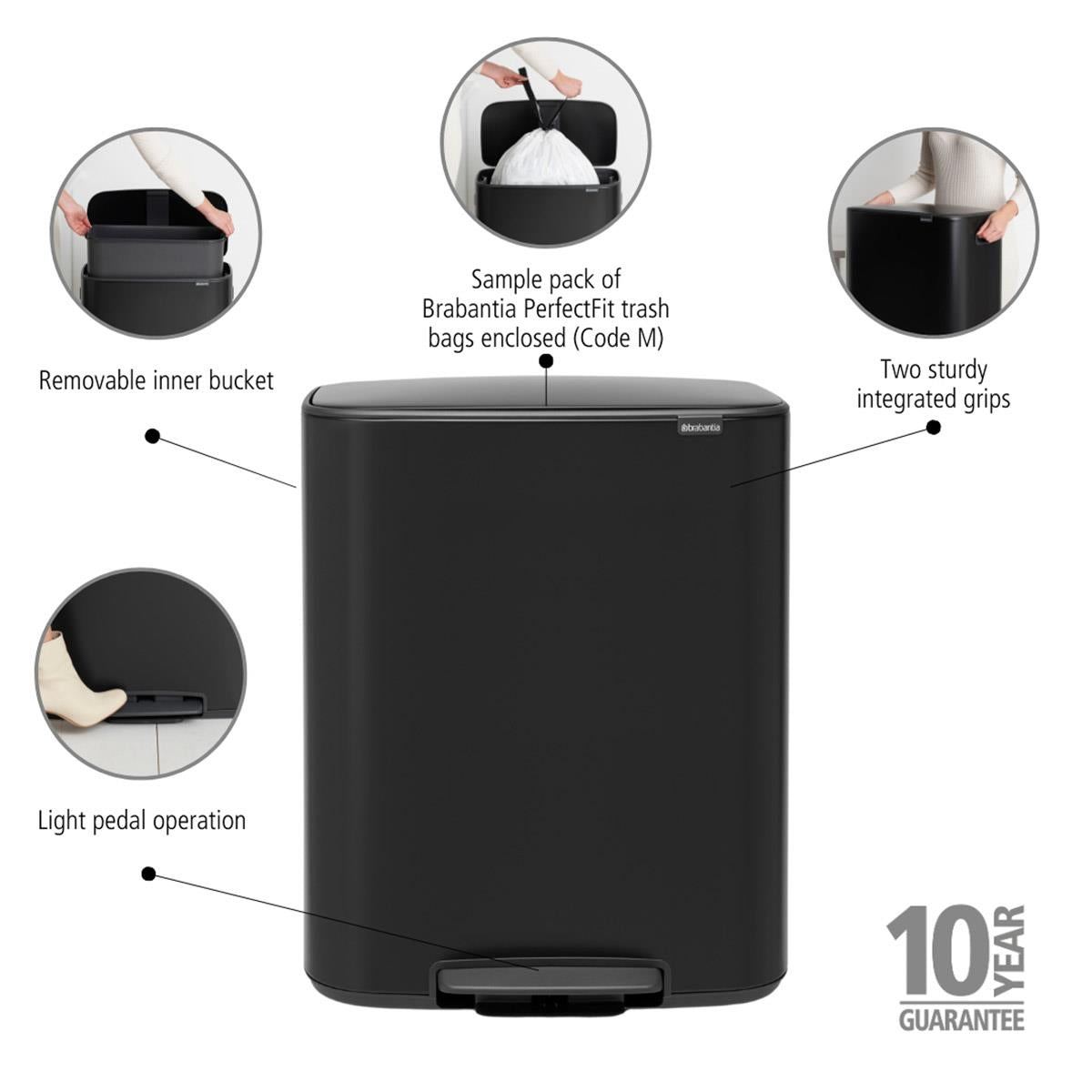 Matt Black Brabantia Bo Pedal Bin 60 Litre