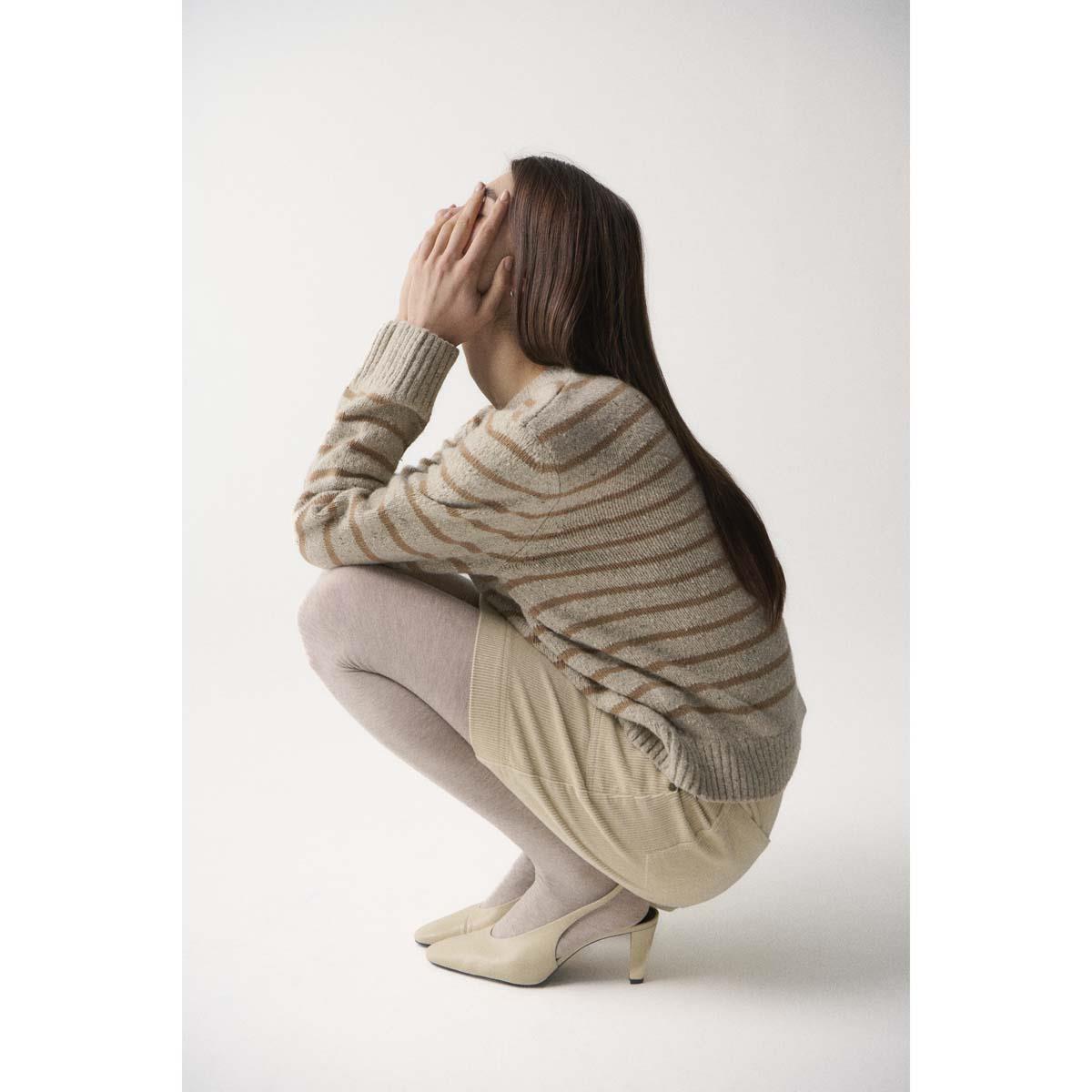 Oatmeal Stripe Barbour Womens Claydon Knitted Jumper Side