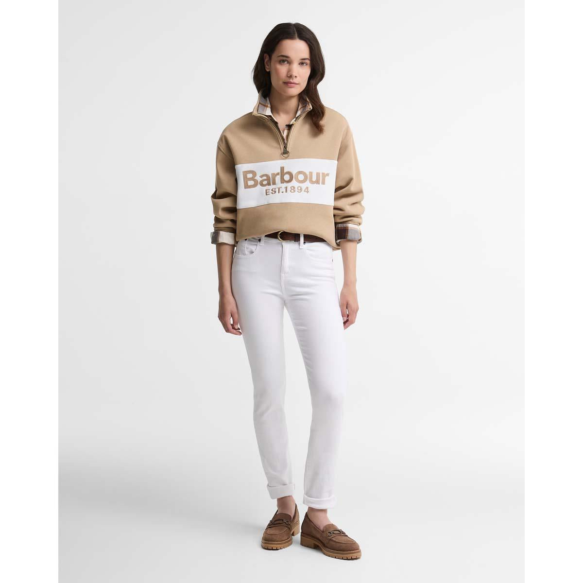 Warm Trench Barbour Womens Zaria Half Zip Sweatshirt ON MODEL