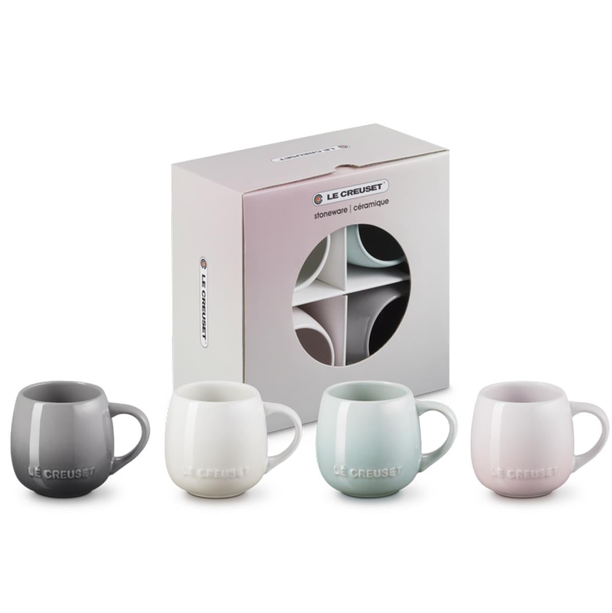 Le Creuset Stoneware Coupe Set of 4 Mugs box