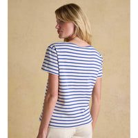 Blue Stripe Joules Womens Harbour Short Sleeve Top On Model Back
