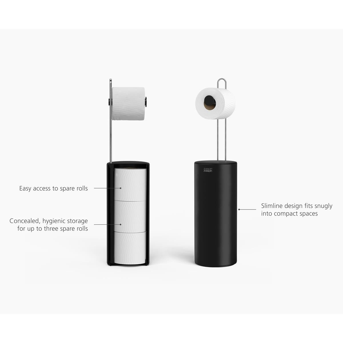 Black Joseph Joseph EasyStore Toilet Roll Holder With Concealed Storage Product Featires