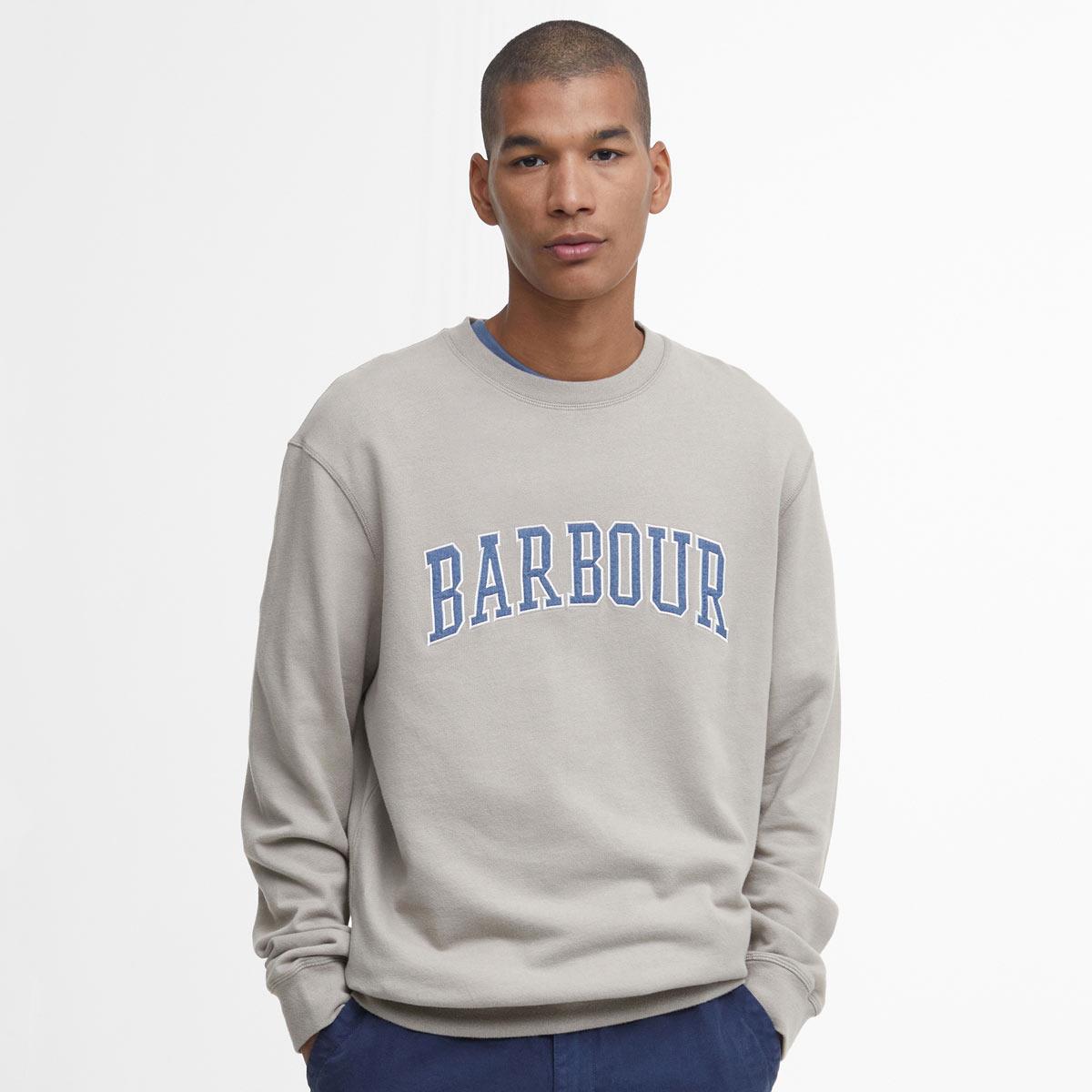 Vintage Khaki Barbour Mens Skipton Relaxed Fit Crew Neck Sweatshirt Model Front