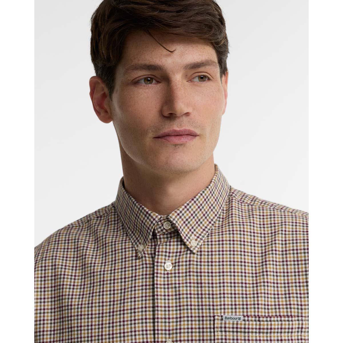 Dark Bordeaux Barbour Mens Farmtown Regular Fit Checked Shirt COLLAR