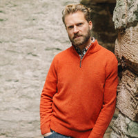 Albert and Maurice Mens Netherton Copper Brown Lambswool Zip Neck Jumper lifestyle jacket