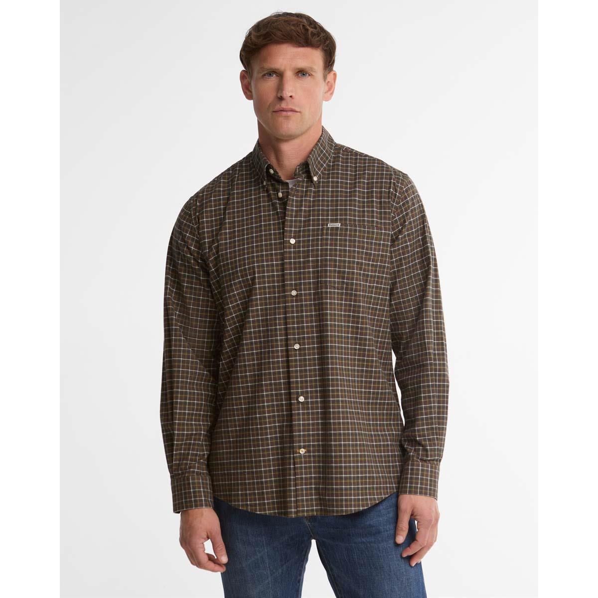 Olive Barbour Mens Alderwood Regular Fit Tattersall Shirt FRONT