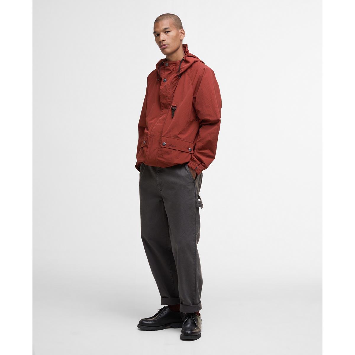 Fried Brick Barbour Mens Rig Showerproof Jacket On Model