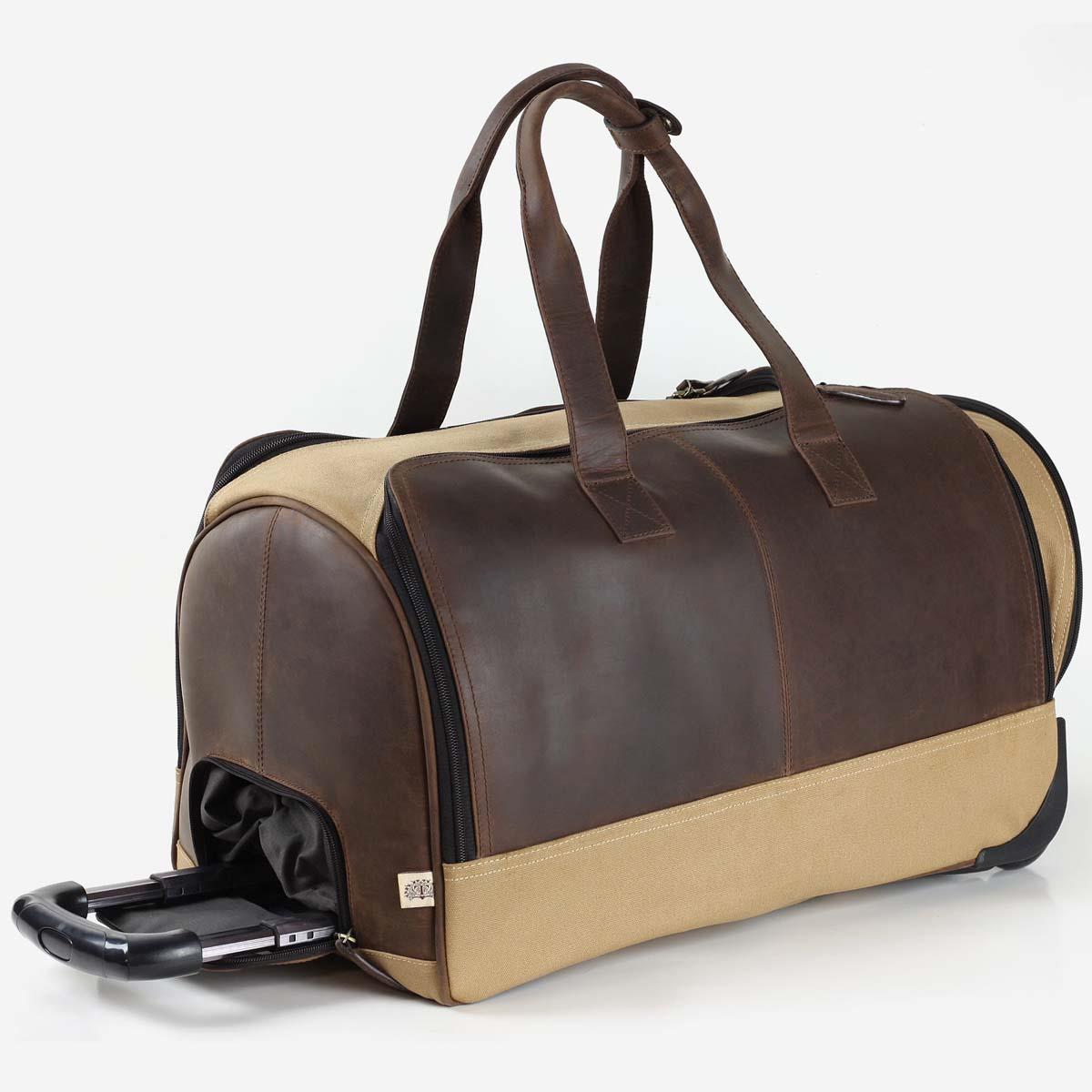 Teales Wheeled Holdall Khaki Canvas & Leather