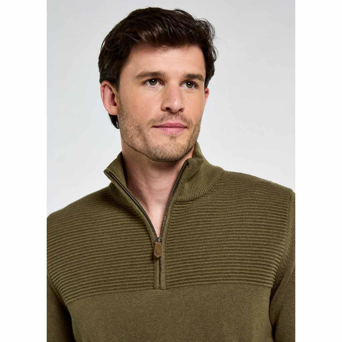 Kelp Dubarry Mens Spillane Quarter Zip Jumper On Model Detail