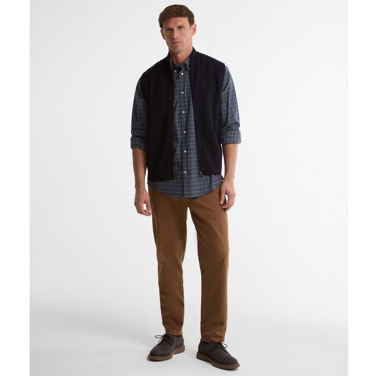 Navy Barbour Mens Marcus Knitted Gilet On Model