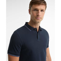NAVY Barbour Mens Lunan Tartan Trimmed Tailored Polo Shirt COLLAR