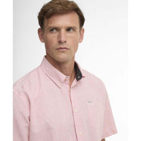 Pink Barbour Mens Fleming Linen Blend Regular S/S Shirt Front