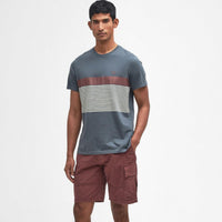 Dark Slate Barbour Mens Braeside Striped Graphic T-Shirt On Model