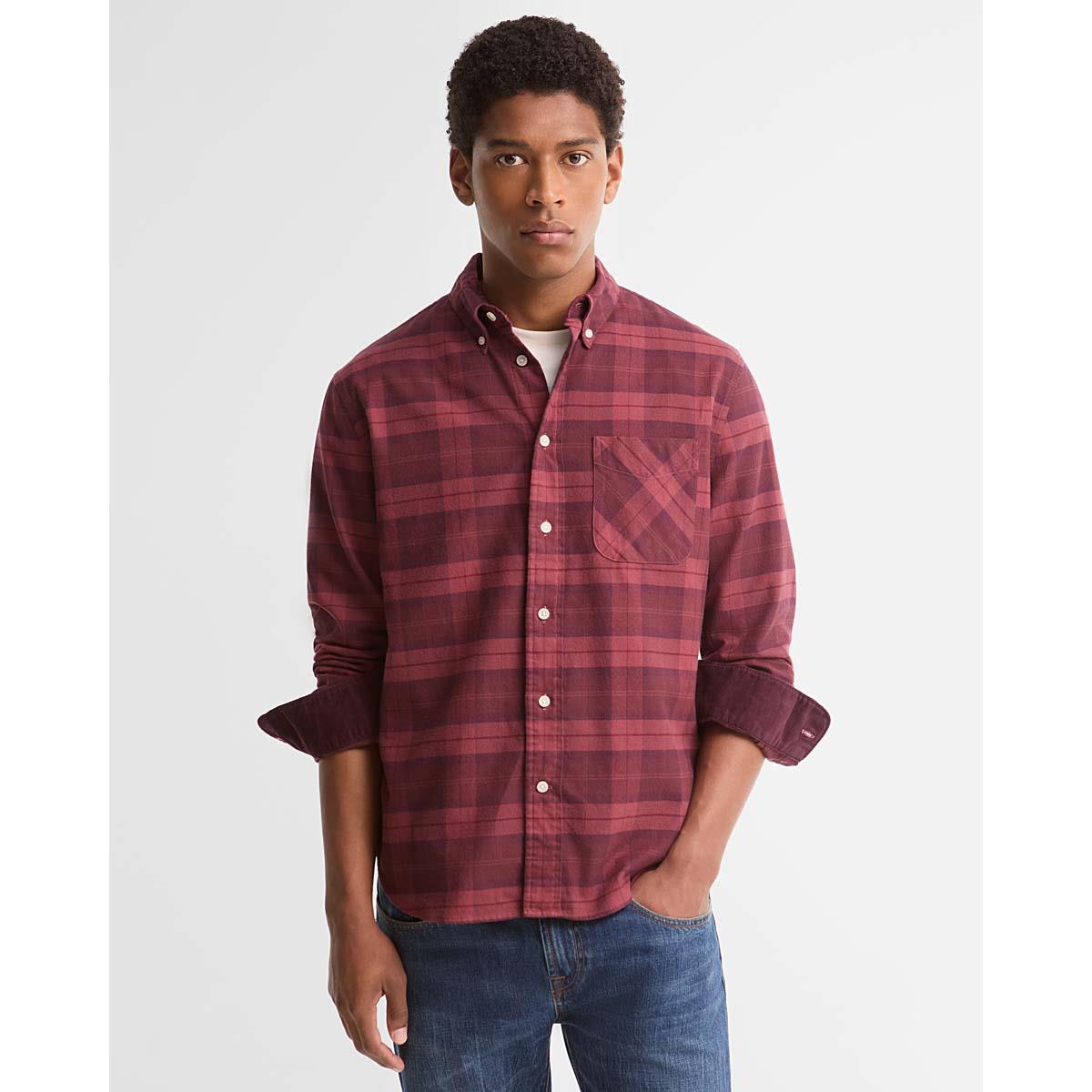 Crimson Heather Barbour Mens Mineral Tartan Authentic Shirt On Model