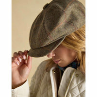 Khaki Tweed Joules Womens Harrogate Baker Boy Hat On Model Angle