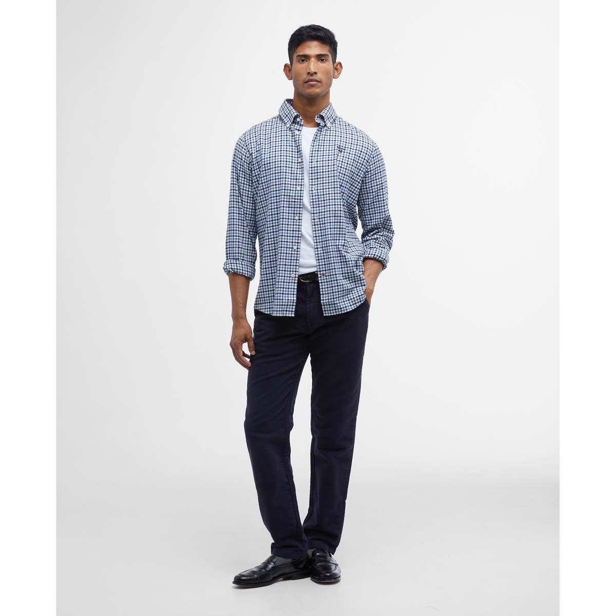 NAVY Barbour Mens Finkle Tailored Shirt ON MODEL