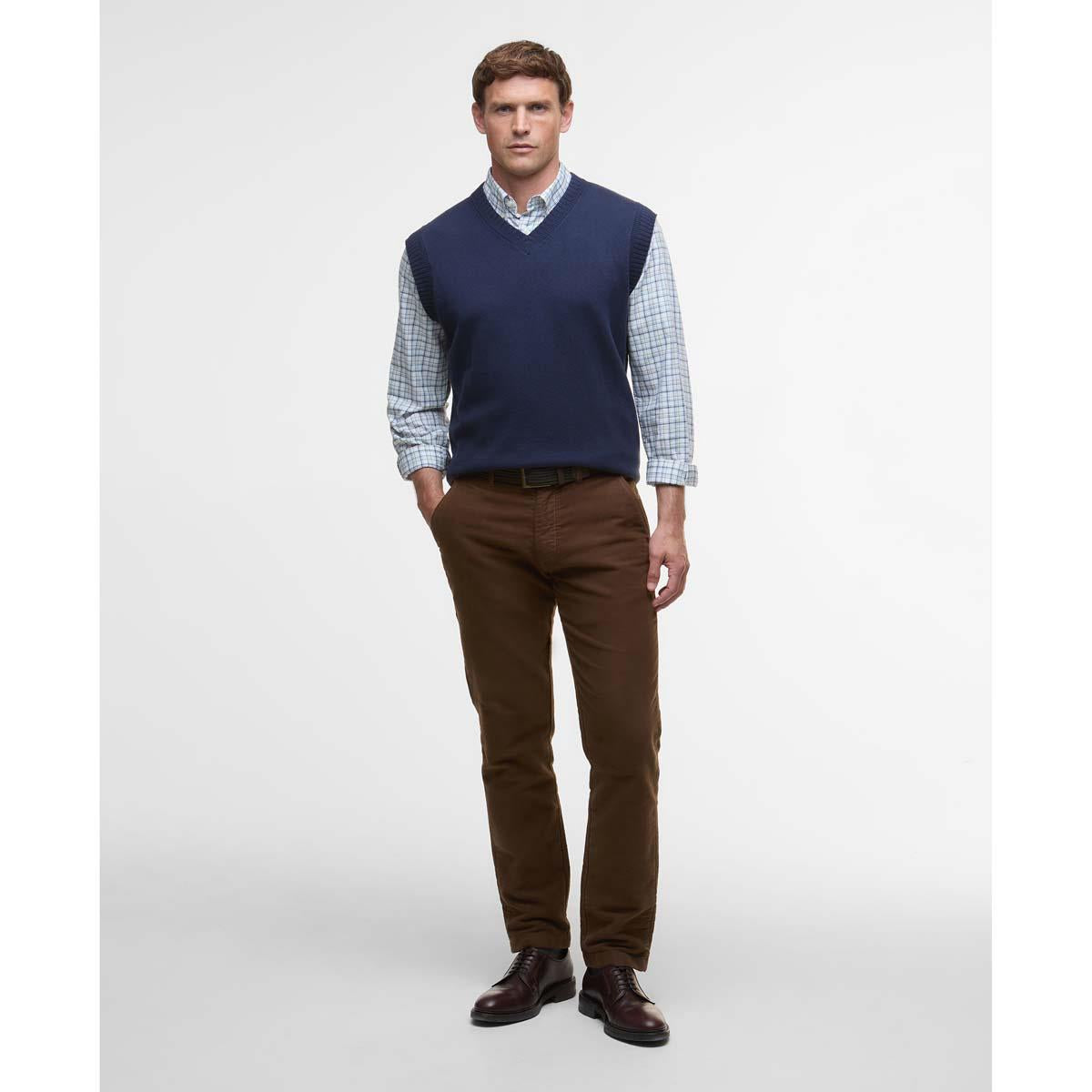 Navy Barbour Mens Kelson Knitted Vest On Model