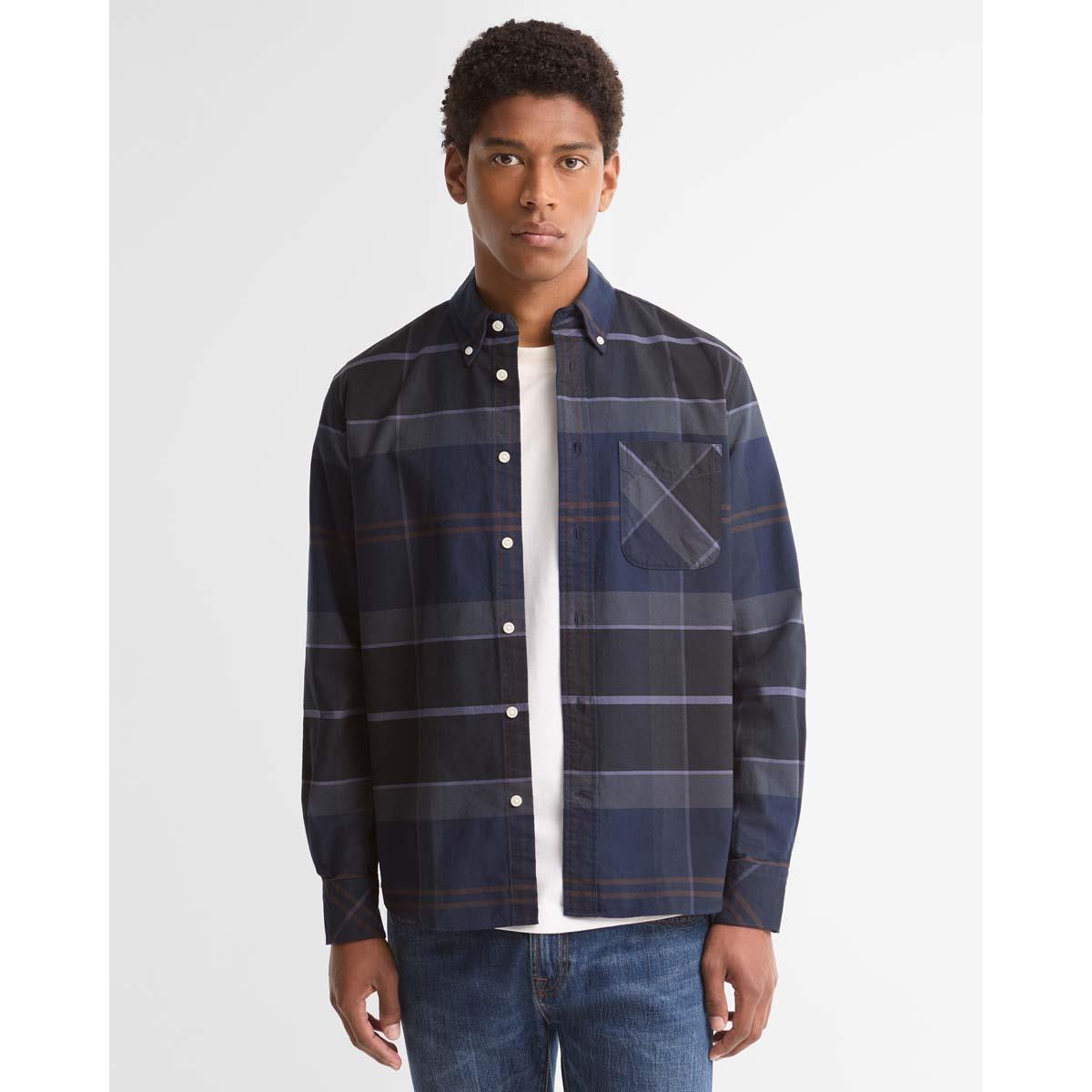 Midnight Loch Barbour Mens Mineral Tartan Dunoon Authentic Shirt On Model
