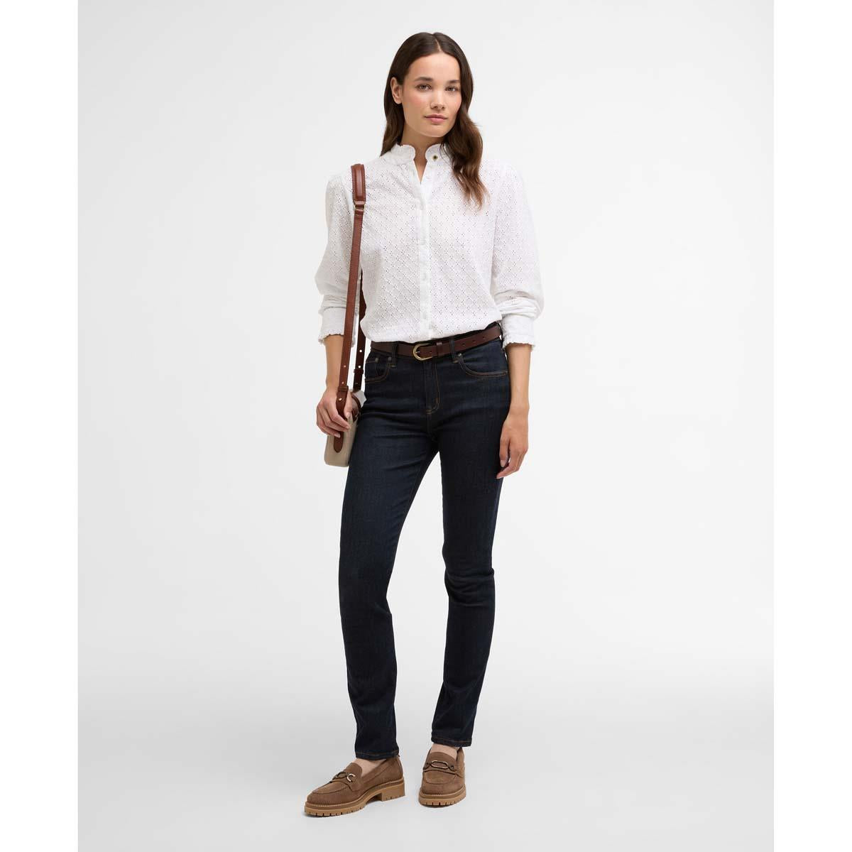 White Barbour Womens Cynthia Shirt On Model