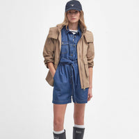 Light Trench/Summer Navy/Ecru Barbour Womens Perez Showerproof Jacket On Model