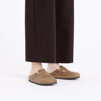 Birkenstock Boston Oiled Leather Clogs Side View On Model