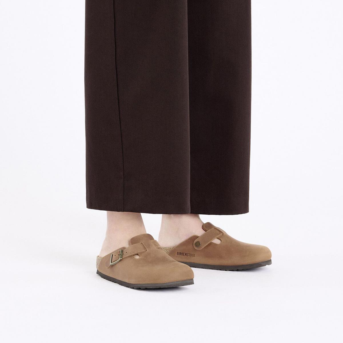 Birkenstock Boston Oiled Leather Clogs Side View On Model