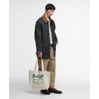 Natural Barbour Script Tote Bag On Model