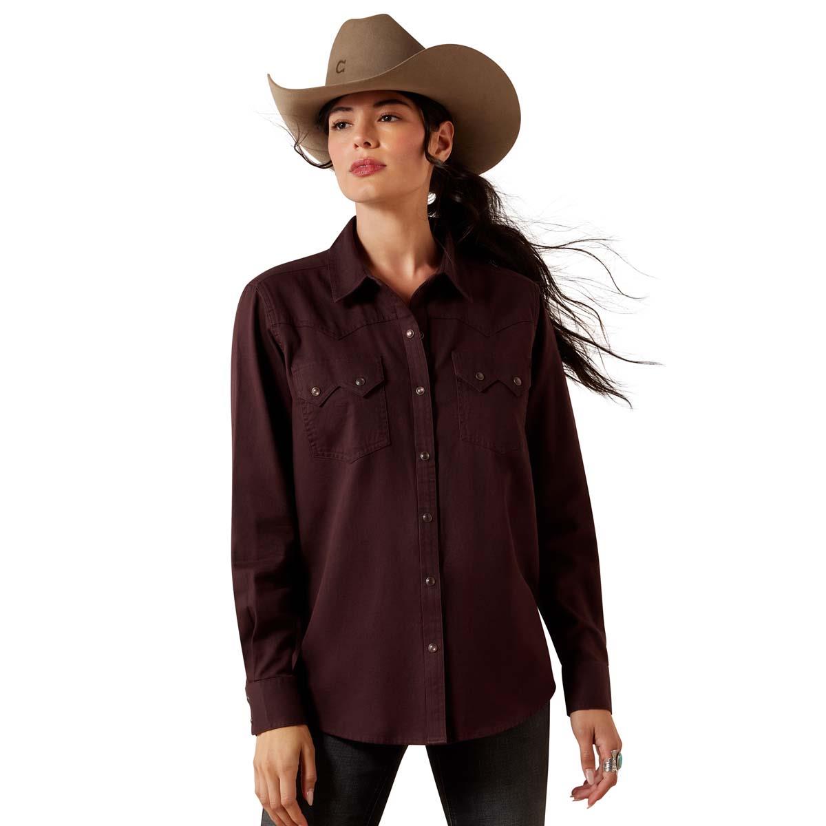 Chocolate Plum Ariat Womens Earthbound Western Snap Shirt Outfit