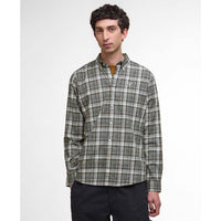 Olive Barbour Mens Mosswood Tailored Checked Shirt Front
