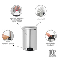 Matt Steel Fingerprint Proof Brabantia newIcon Pedal Bin 20 Litre Plastic Bucket Product Features