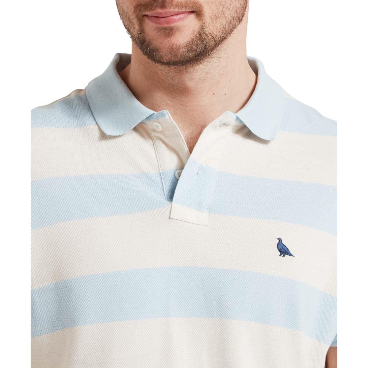 Pale Blue Stripe Schoffel Mens St Ives Heritage Polo Shirt CHEST