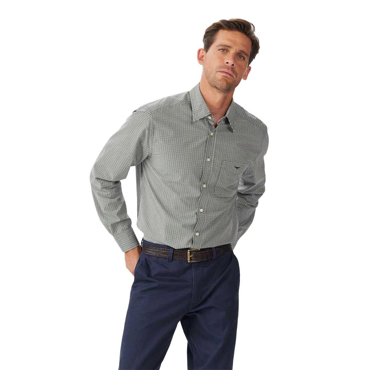 White Navy Green R.M. Williams Mens Quinn Classic Poplin Shirt front