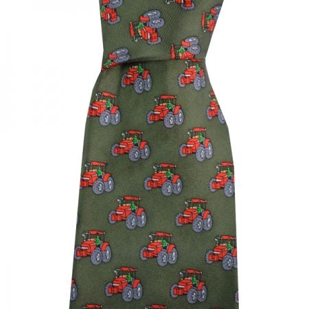 Sax Designs Green & Red Tractor Print Silk Tie