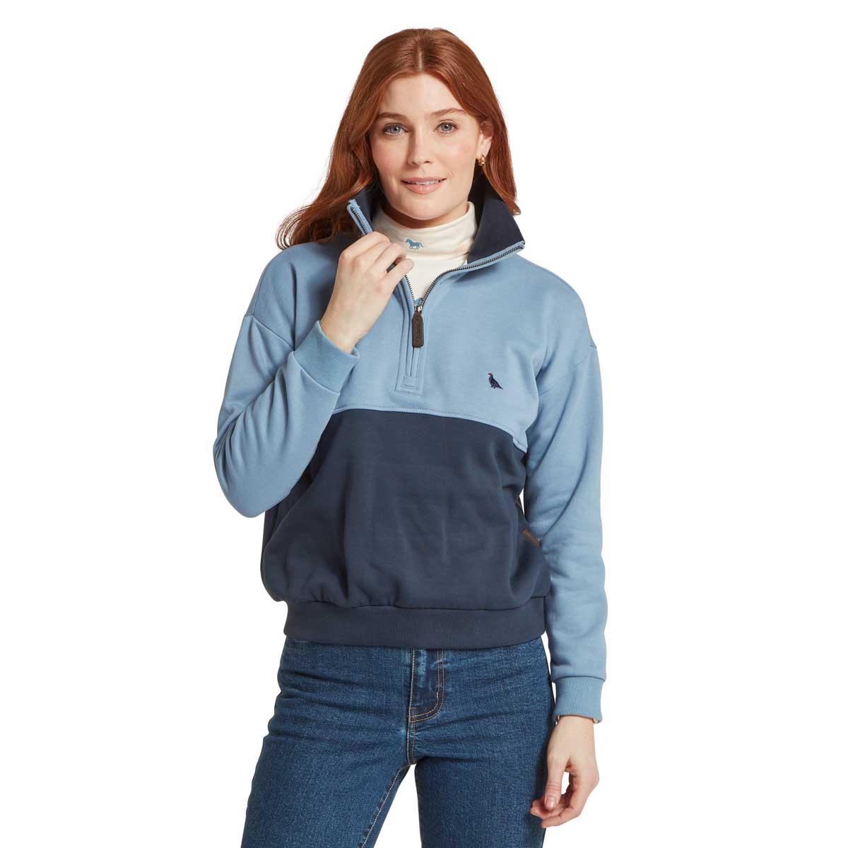 Blueberry/Lake Blue Schoffel Womens Braunton 1/4 Zip Sweatshirt On Model