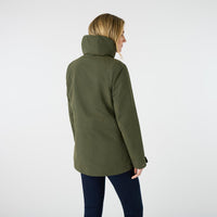Deep Green Musto Womens Outdoor Country Burnham Waterproof Jacket On Model Back