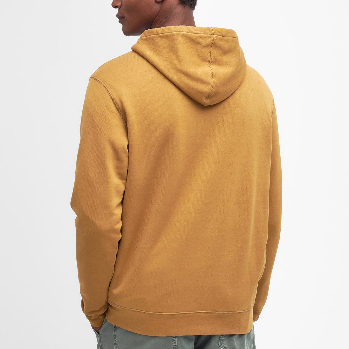 Cumin Barbour Mens Farnworth Hoodie On Model Rear