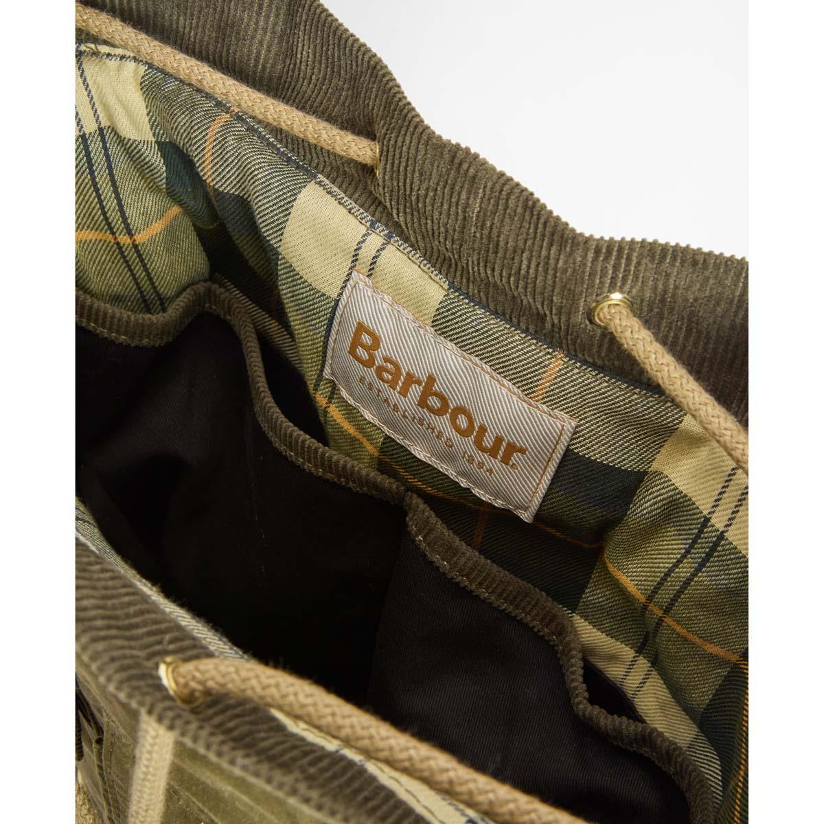 Dusky Green Barbour Mia Drawstring Tote Bag Open