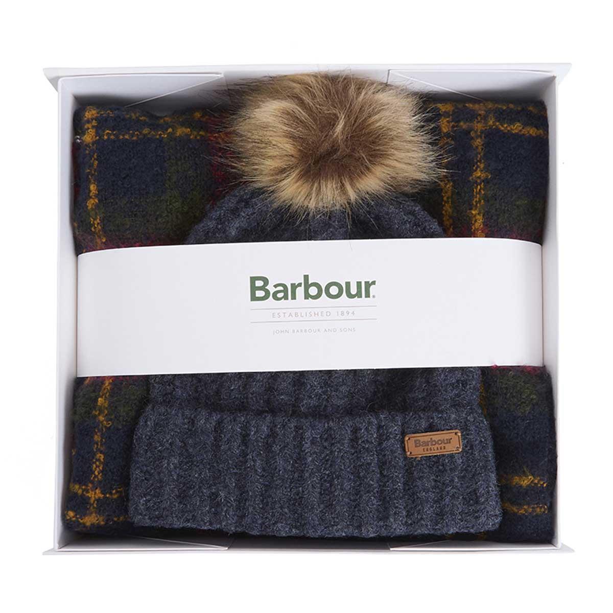 Barbour Womens Saltburn Beanie & Tartan Scarf Set