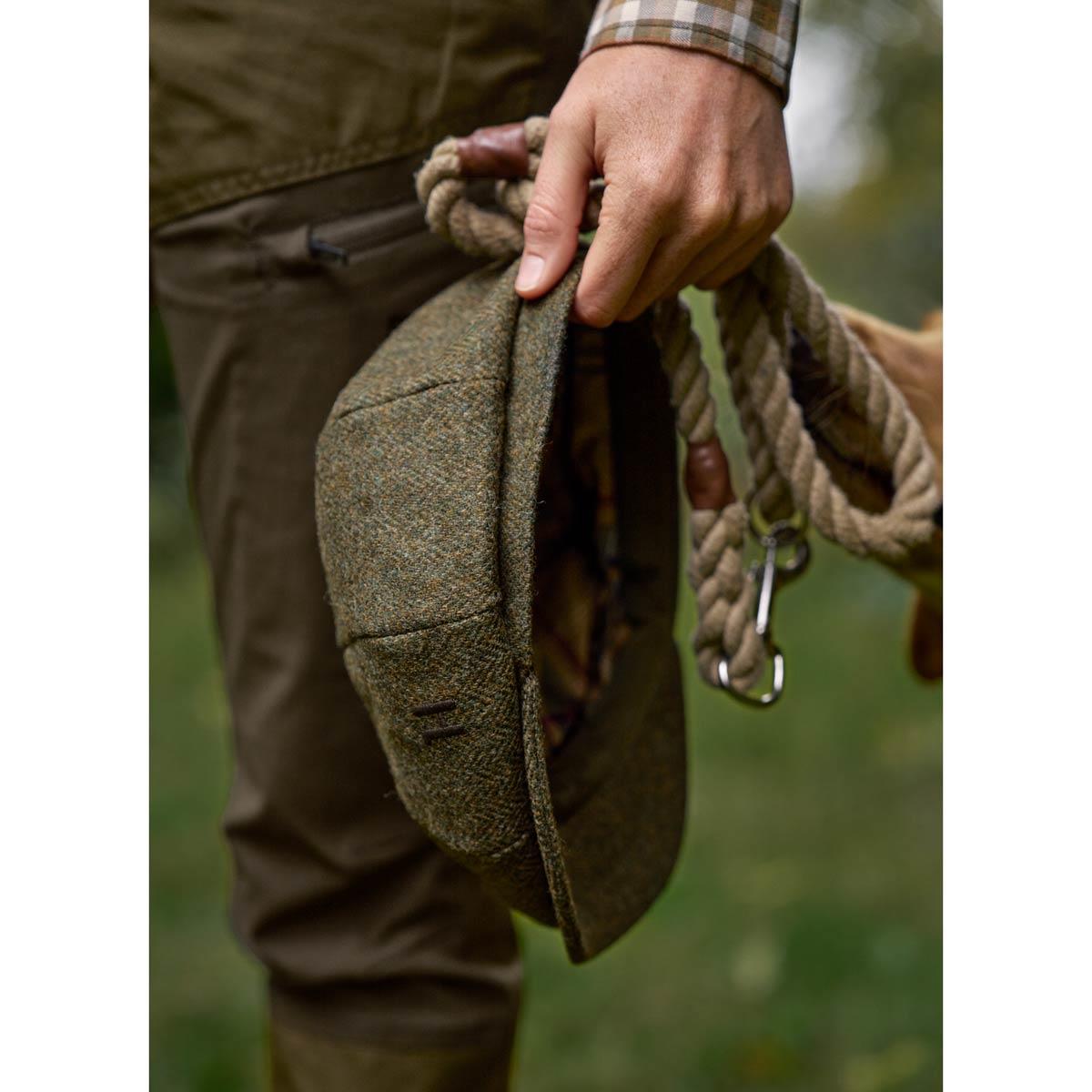 Forest Green/Herringbone Harkila Mens Kemore Classic Baker Boy Cap Detail