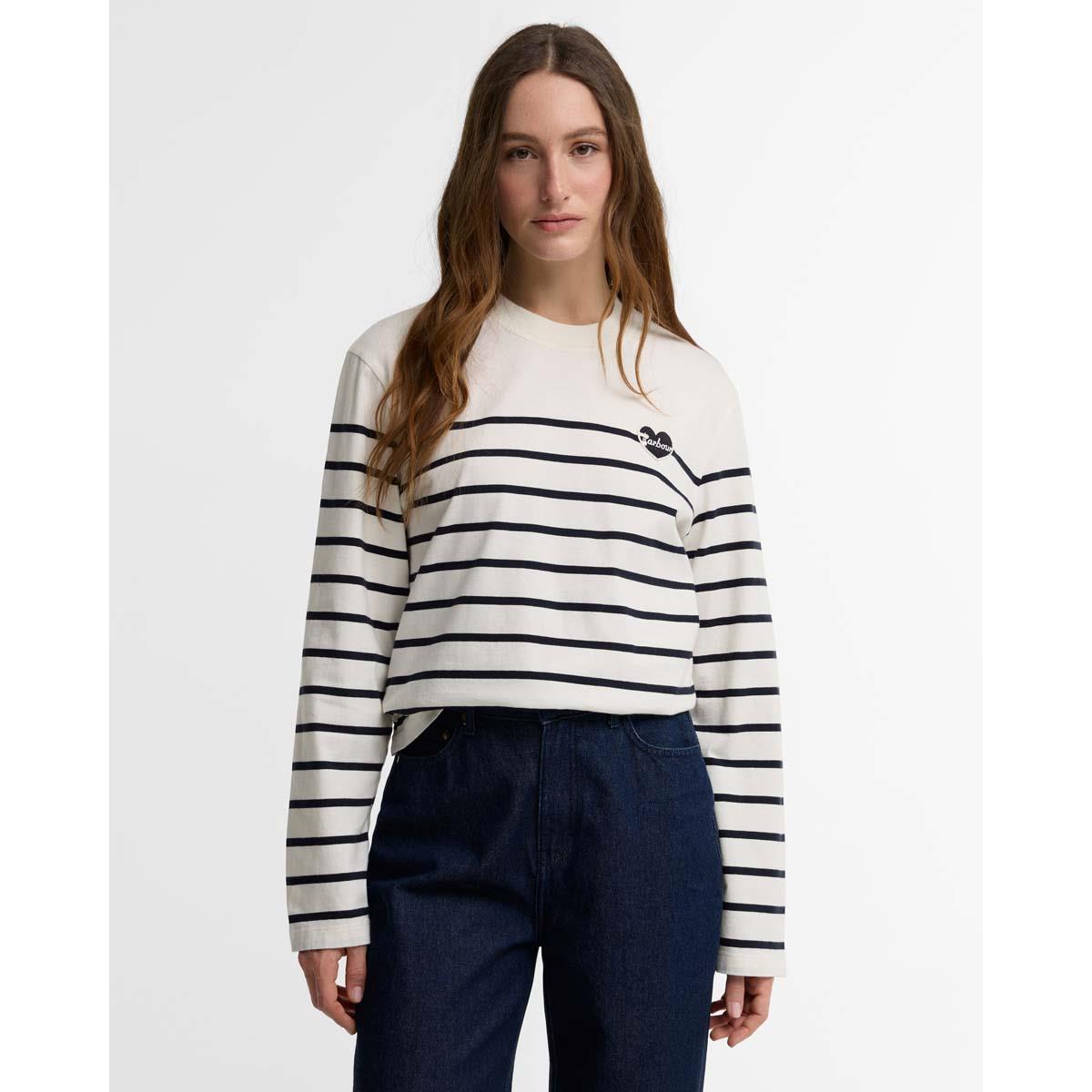 Cloud/Dark Navy Barbour Womens Harling Striped Top Front