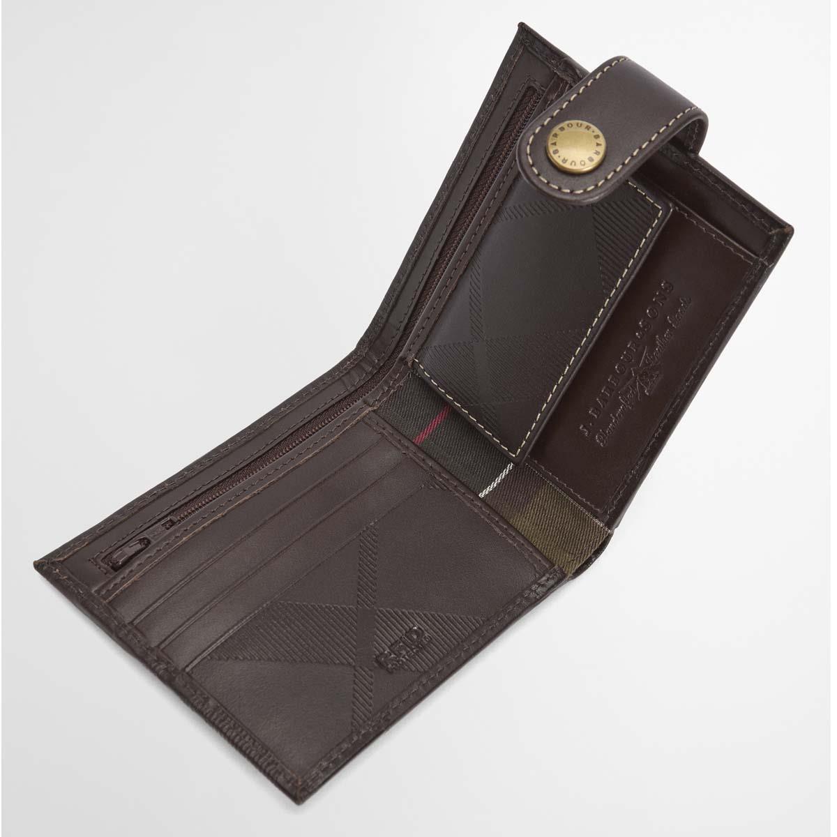 Brown Barbour Mens Bamburgh Deboss Leather Wallet Open