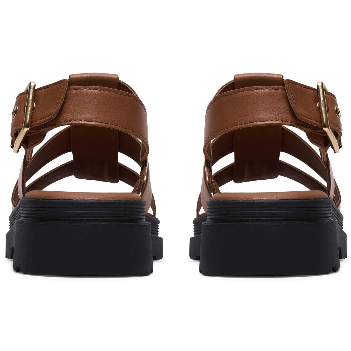 Tan Leather Clarks Womens Orinoco3 Strap Sandals Side Heel